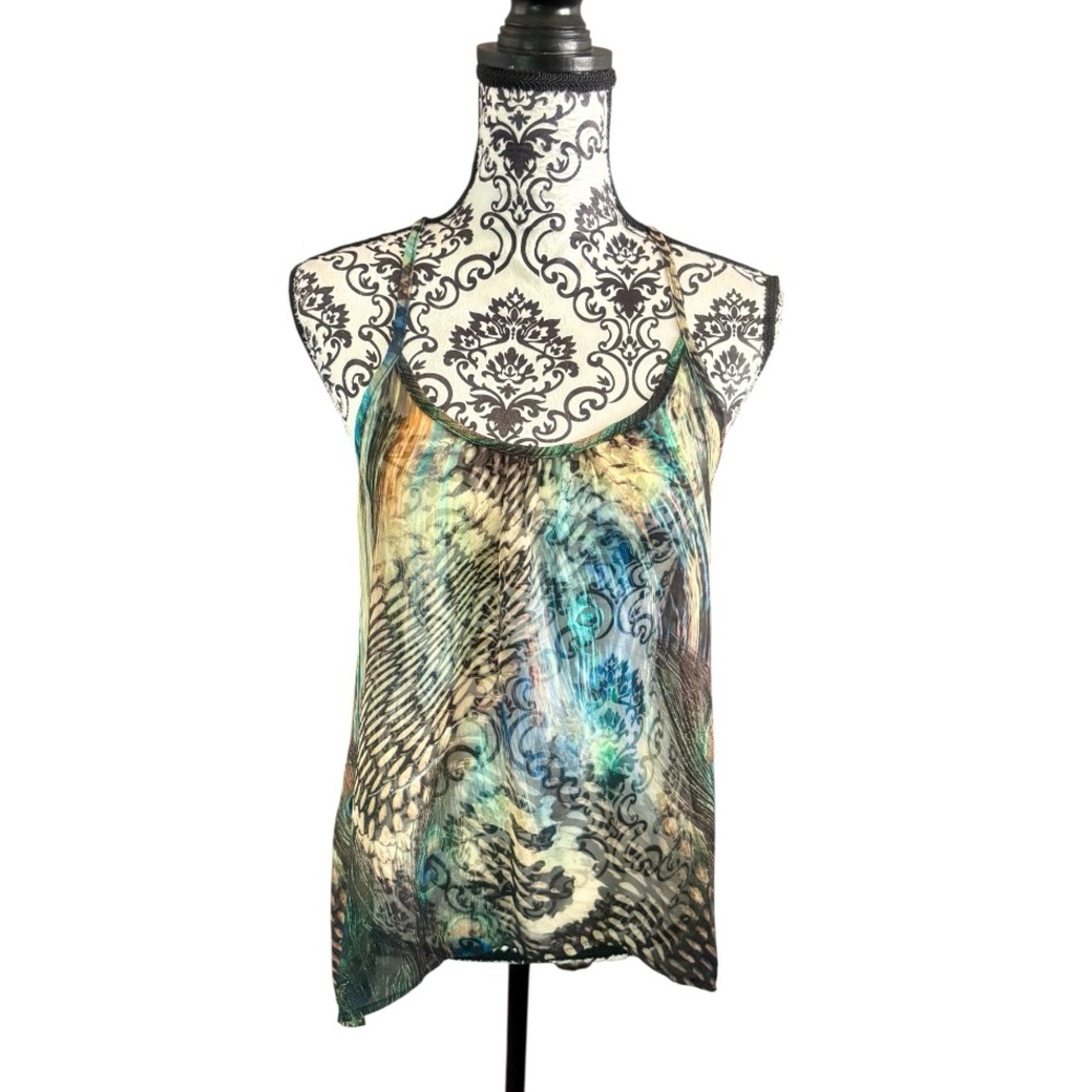 LILY WHITE Y2K Peacock Feathers Print Camisole Top
